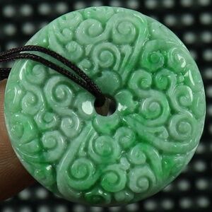 Cert'd dry Green 100% Natural A Jade jadeite Pendant FLOWER Peace buckle